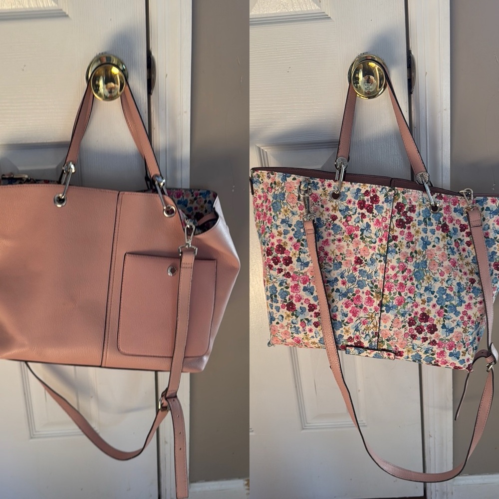 Steve Madden Reversible tote bag matching convertible pouch 3 bags in one.